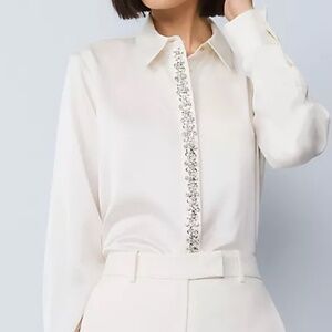 Ann Taylor Embellished Satin Essential Shirt